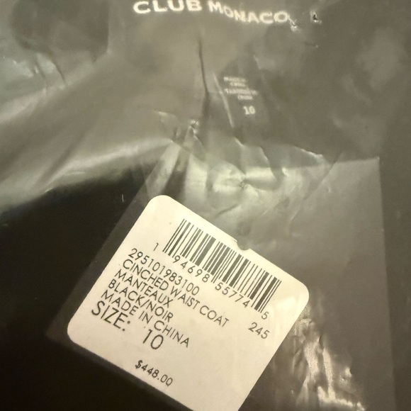 Club Monaco Wool Cinched Waist Coat (Black) - Picture 5 of 6